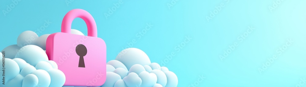 Poster a simple cute pink lock on white cloud as secure devops practices (devsecops) in cloud development, 