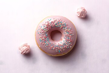 Pink Pastel Donut with Sprinkles on Light Background