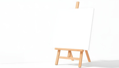 Empty white artist's canvas on the easel. Creative mockup background isolated with white highlights, png