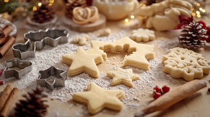 Fototapeta premium A detailed shot of cookie cutters in the shape of stars, snowflakes, and reindeer