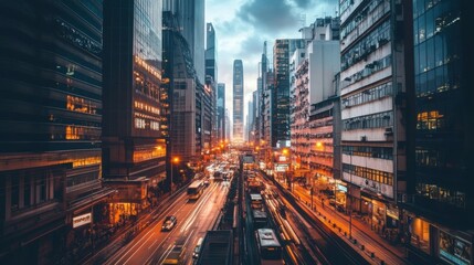 Fototapeta premium A bustling cityscape with skyscrapers and busy streets, capturing the energy 