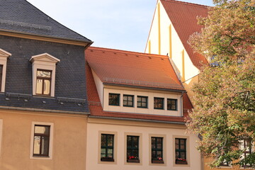 Blick in die Altstadt von Freiberg in Sachsen	