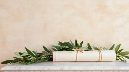 Greek Justice: Parchment, Pedestal, and Olive Leaves