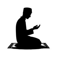 Muslim man praying character silhouette vector on a white background