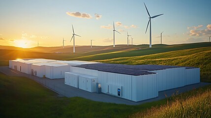Modern battery storage facility with solar panel