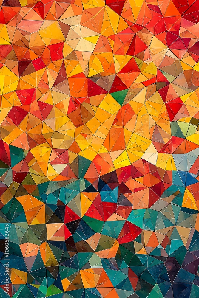 Poster vibrant colors converge in abstract geometric patterns to create a dynamic visual experience that ev