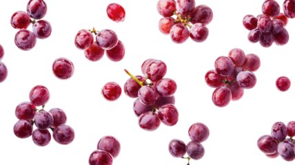 Sweet and fresh red grapes falling from above. transparent background