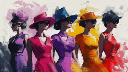Ladies' Fashion Contest, People in Stylish Outfits, Melbourne Cup Day, illustration,