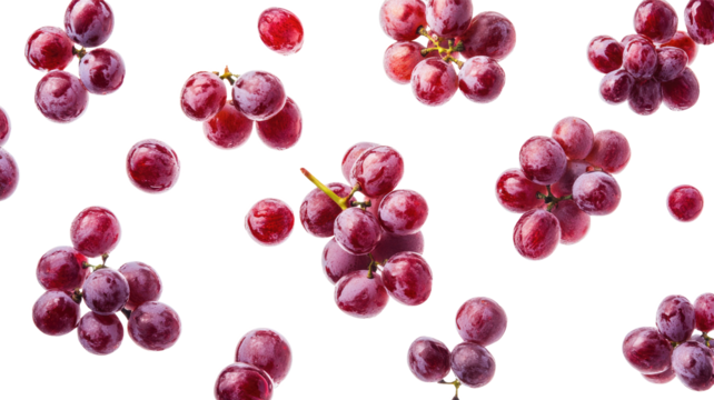 Sweet and fresh red grapes falling from above. transparent background