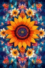 Vibrant sunflower mandala design captivates viewers with its intricate patterns and bold colors celebrating the beauty of nature in a stunning visual representation