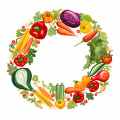 A vibrant wreath of fresh vegetables for decoration