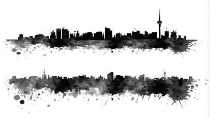 Obraz premium Metropolen Monochrom - Künstlerische Skyline der Hauptstadt - Gemalt mit Wasserfarbe - Kreativ und Abstrakt 