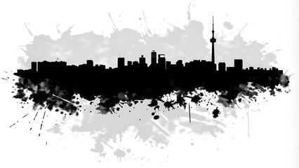 Berlin Monochrom - Künstlerische Skyline der Hauptstadt - Gemalt mit Wasserfarbe - Kreativ und Abstrakt	