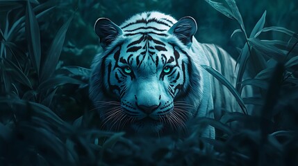 Majestic White Tiger Surrounded by Jungle Foliage Digital Art