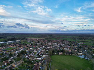 High Angle View of Harefield Town London, Uxbridge, England, United Kingdom During Sunset. Aerial Footage Was Captured with Drone's Camera from Medium High Altitude on April 3rd, 2024