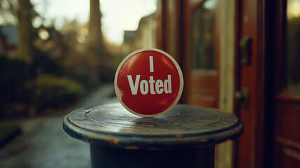 Close-up of an "I Voted" sticker, Election Day, photo,