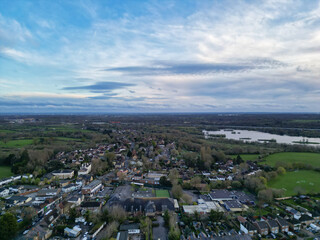 High Angle View of Harefield Town London, Uxbridge, England, United Kingdom During Sunset. Aerial Footage Was Captured with Drone's Camera from Medium High Altitude on April 3rd, 2024