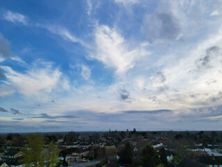 High Angle View of Harefield Town London, Uxbridge, England, United Kingdom During Sunset. Aerial Footage Was Captured with Drone's Camera from Medium High Altitude on April 3rd, 2024