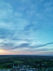 High Angle View of Harefield Town London, Uxbridge, England, United Kingdom During Sunset. Aerial Footage Was Captured with Drone's Camera from Medium High Altitude on April 3rd, 2024