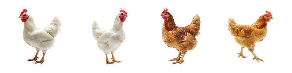 Fototapeta premium Set of white and golden hen isolated on transparent background cutout png