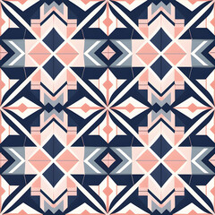 Chic Seamless Pattern Featuring Diamonds, Hexagons, and Triangles in Blush and Navy