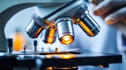 Microscope Lens Close-Up in Laboratory	