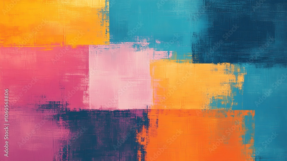 Poster colorful abstract painting with vibrant blocks of color and texture.