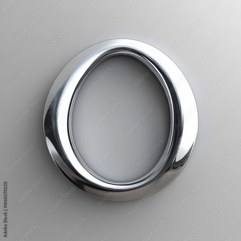 Poster elegant chrome shape with soft reflections, centered on a smooth gray background with a clean, moder
