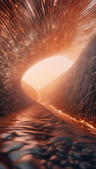 Fantastic organic tunnel with wave details, 3d rendering. A surreal tunnel with smooth, wavy walls...