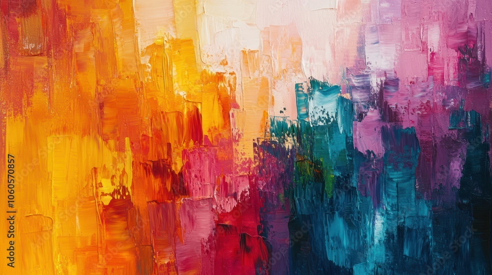 Aufkleber abstract painting with vibrant colors and brushstrokes, creating a dynamic and textured composition.