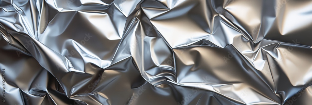 Poster folded aluminum texture with intricate highlights and shadows, creating an elegant and abstract desi