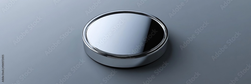 Aufkleber minimalistic 3d icon of a metallic circular shape with a chrome finish, set against a plain gray bac