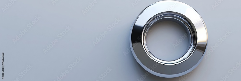 Aufkleber minimalistic 3d icon of a metallic circular shape with a chrome finish, set against a plain gray bac