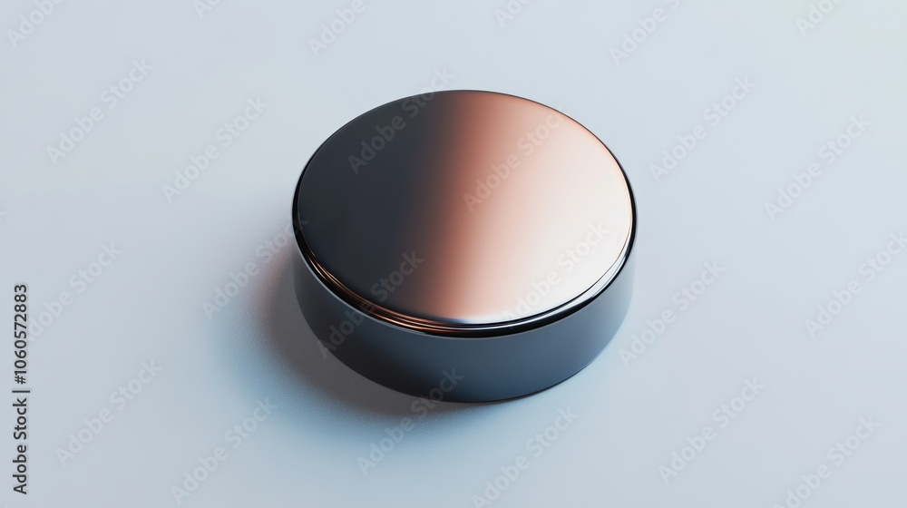 Poster minimalistic 3d icon of a shiny, round metallic shape on a light gray background, with soft shadows 
