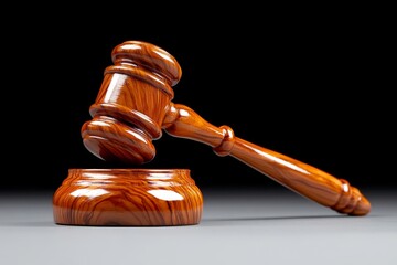 Close-up of a judge's gavel striking after declaring a guilty verdict, symbolizing the decisive authority of the court, capturing power and resolution