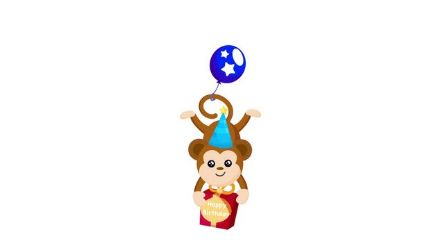 Cute monkey birth day with green screen, 2d looping animation