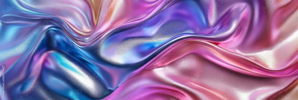 Poster shimmering textured foil surface with bright highlights and gentle shadows, creating an abstract and