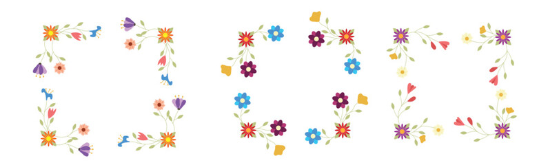 Flat Style Floral Borders and Frames Set. Decoration and botanic graphic design elements vector
