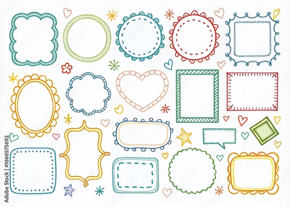 Poster hand drawn textbox frames set for quotes and doodles - blank template collection isolated on white b