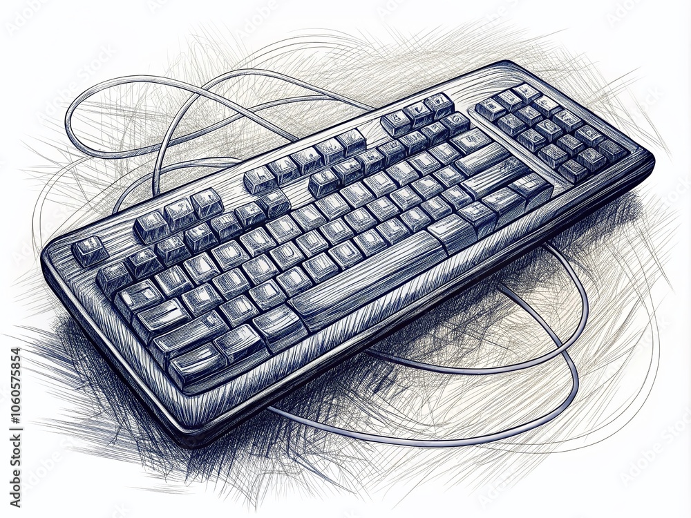 Poster Hand-Drawn Vector Illustration of a Computer Keyboard in Scribble Line Style Isolated on White Background for Digital Design Projects, Web Graphics, and Creative Presentations
