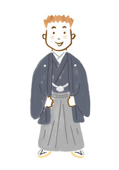紋付袴を着た男性のイラスト