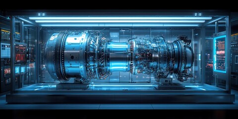 A Jet Engine Displayed in a Modern Glass Enclosure