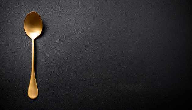 Elegant golden spoon isolated on dark background.