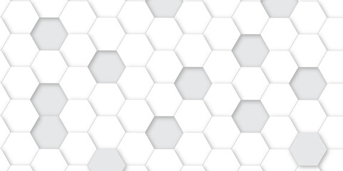 Abstract pattern with hexagonal white and gray technology line paper background. Hexagonal 3d vector grid tile and mosaic structure simple style hexagonal graphic concept. Futuristic surface design.	
