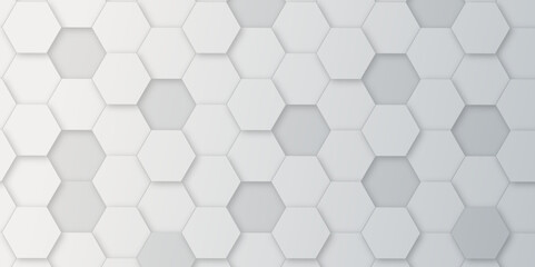 Naklejka premium Abstract pattern with hexagonal white and gray technology line paper background. Hexagonal 3d vector grid tile and mosaic structure simple style hexagonal graphic concept. Futuristic surface design. 