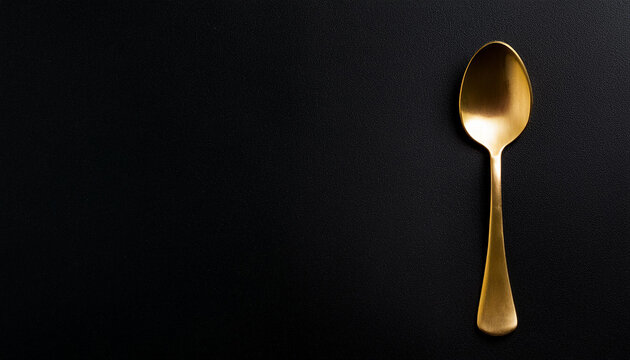Elegant golden spoon isolated on dark background.