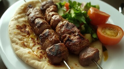 Lamb kebab served with freshly baked bread.

