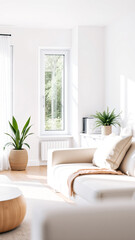 Naklejka premium minimalist living room with sunlight streaming through the window