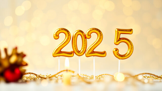 golden 2025 numerals on a white surface