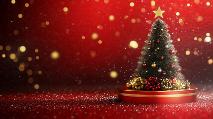 Christmas tree and decoration podium background for product presentation